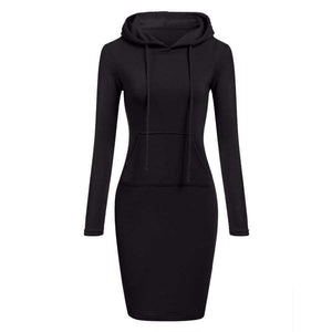 Planet Gates red / S Winter Women Vestidos Hoodies Sweatshirt Dress Fashion Hooded Drawstring Full Sleeves Fleeces Plus Size Dress
