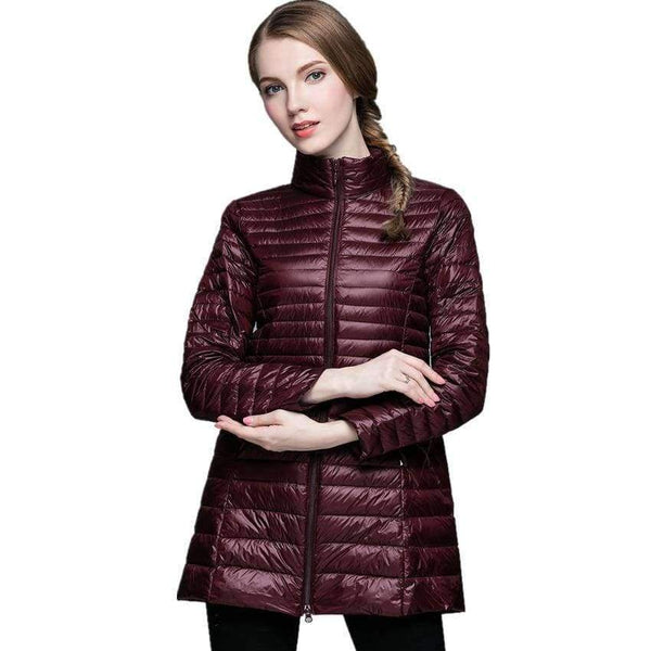 Planet Gates Red / S Women's Long Coat Winter New White Duck Down 90%, Size S- 4XL Slim and Elegant Female Ultra-lightweight Down Jacket