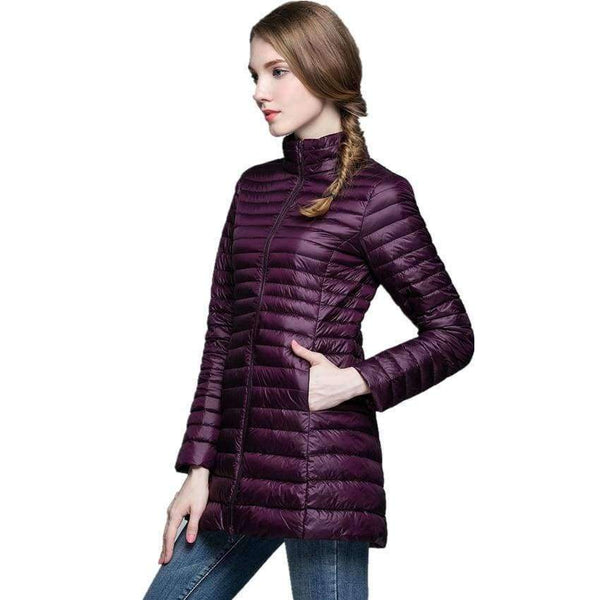 Planet Gates Red / S Women's Long Coat Winter New White Duck Down 90%, Size S- 4XL Slim and Elegant Female Ultra-lightweight Down Jacket