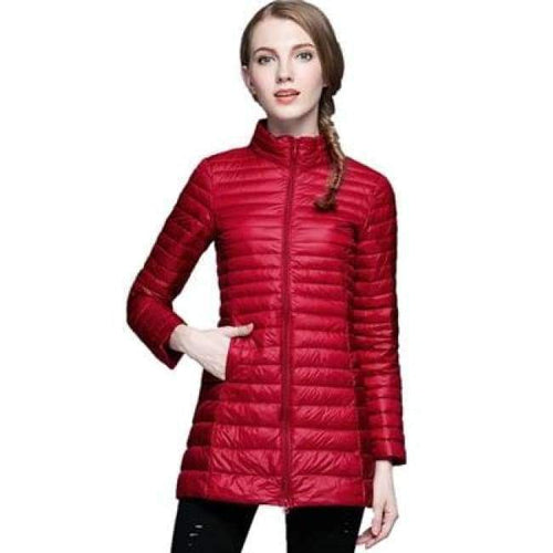 Planet Gates Red / S Women's Long Coat Winter New White Duck Down 90%, Size S- 4XL Slim and Elegant Female Ultra-lightweight Down Jacket