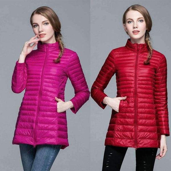 Planet Gates Red / S Women's Long Coat Winter New White Duck Down 90%, Size S- 4XL Slim and Elegant Female Ultra-lightweight Down Jacket