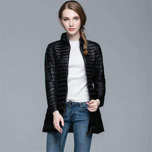 Planet Gates Red / S Women's Long Coat Winter New White Duck Down 90%, Size S- 4XL Slim and Elegant Female Ultra-lightweight Down Jacket