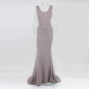 Planet Gates Red / S Women Summer Round Neck Solid Sleeveless Backless Sexy Package Hip Bow Tie Bodycon Flounce Fishtail Long Dress Party Dress