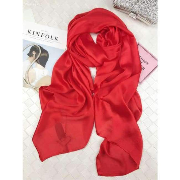 Planet Gates red Scarf Women 100% Natural Silk Wraps Shawls and Scarves 180*90cm Hijabs Solider Colors Beach Cover up