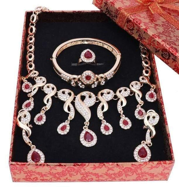 Planet Gates Red Set Add Box Jewelry Sets For Women Dress Accessories Wedding Bridal Necklace Earrings Bracelet Ring Sets