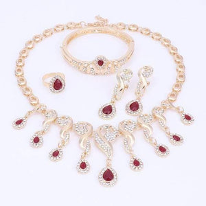 Planet Gates Red Set Jewelry Sets For Women Dress Accessories Wedding Bridal Necklace Earrings Bracelet Ring Sets