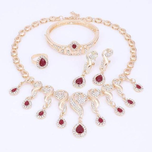 Planet Gates Red Set Jewelry Sets For Women Dress Accessories Wedding Bridal Necklace Earrings Bracelet Ring Sets