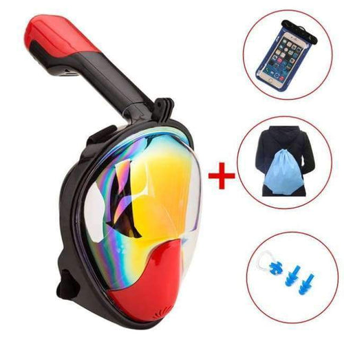 Mask Scuba Mask Underwater Anti Fog Full Face Snorkeling Mask Women Men Swimming Snorkel Diving Equipment - Red Set / S/m