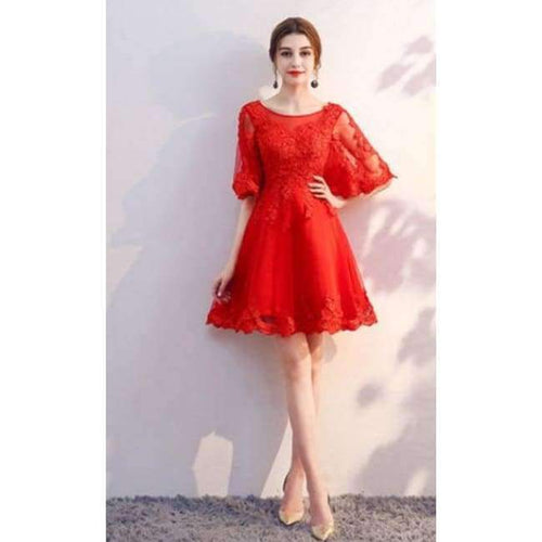 Planet Gates red short / 6 New Black Cocktail Dresses Above Knee Lace Butterfly Half Sleeve Elegant cocktail Party Gown Vestidos De Novia