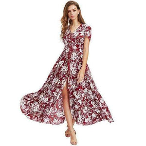 Brand Long Maxi Dress Print Plus Size Sexy Casual Summer Beach Clothes Women Vestidos Render Elegant Robe Boho Party Club Dress - Red Short