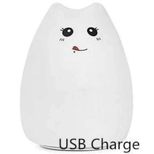 Planet Gates Červené silikonové dotykové senzorové USB LED noční světlo pro děti, miminka, děti, 7 barev, kočka, měkká kreslená LED noční lampa pro děti, uvolnění stresu