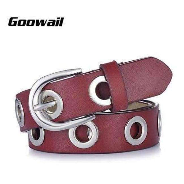 Planet Gates red   silver / 100cm Goowail 2017 fashion Belts for Women Grommet Duo euramerican style designer pu Leather strap for ladies jeans accessories