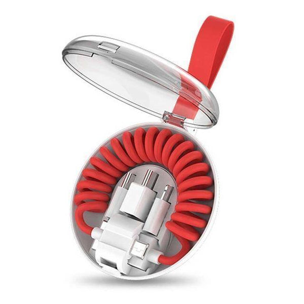 Planet Gates Red Spring Telescopic Data Cable Universal Mobile Phone Charging Adapter Spring Charging Cable For Apple Type-C Android usb