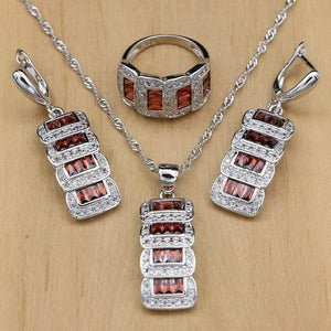 Planet Gates Red Stone / 5.5 Jewelry Cubic Zirconia Beads Jewelry Sets For Women Wedding Accessories Earrings Pendant Rings Necklace Set