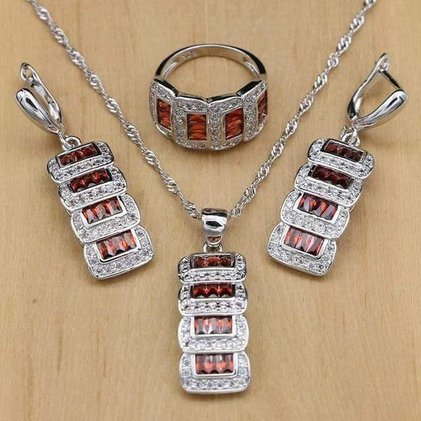 Planet Gates Red Stone / 5.5 Jewelry Cubic Zirconia Beads Jewelry Sets For Women Wedding Accessories Earrings Pendant Rings Necklace Set