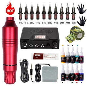 Planet Gates Red Tattoo Kit Complete Tattoo Machine Kits Tattoo Power Supply Rotary Pen With Cartridge Needles Permanent Makeup Eyebrow Tattoo Body Artist