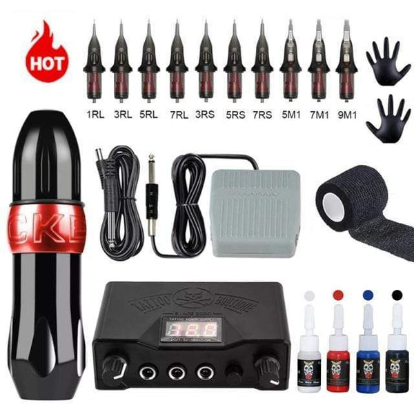 Planet Gates Red Tattoo Kit Professional Rotary Tattoo Machine Swiss Motor Pen Permanent Makeup Tattoo Machine Sets Tattoo Power Strong Quiet Motor Supply