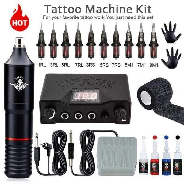 Planet Gates Red Tattoo Kit Professional Tattoo Machine Kit Complete Rotary Pen Set Tattoo Cartridge Needles For Permanent Makeup Eyebrow Tattoo Body Artist