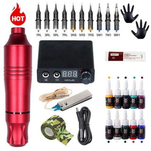 Planet Gates Red Tattoo Kit Professional Tattoo Machine Kit Tattoo Power Supply Rotary Pen With Cartridges Needle Tattoo Pen For Tattoo Beginners Artist