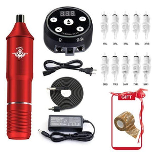 Planet Gates Red Tattoo set Professional Tattoo Machine Kit Tattoo LCD Power Supply Rotary Pen With Cartridges Needles Permanent Makeup for Tattoo Artist