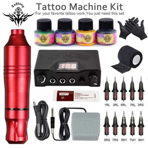 Planet Gates Red Tattoo Set Professional Tattoo Machine Set Rotary Gun Tattoo Pen Cartridges Needles Sets Permanent Makeup Machine Body Art Tattoo Supplies
