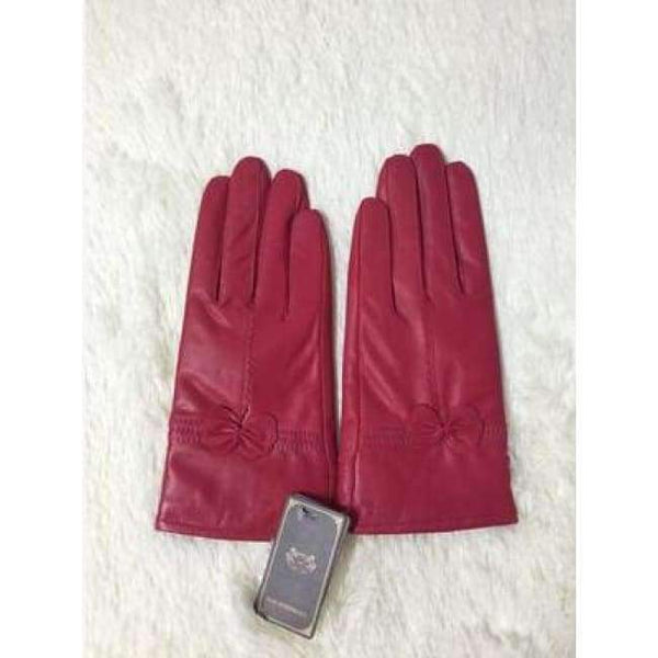 Planet Gates red thick Leather sheepskin gloves quality genuine leather bow women's gloves thickening thin