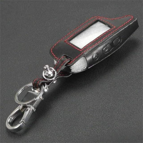 Planet Gates Red Thread Leather Case Keychain for TAMARACK PANDORA LCD D073 DXL 3100/3170/3300 i-mod Alarm System Remote Control Cover