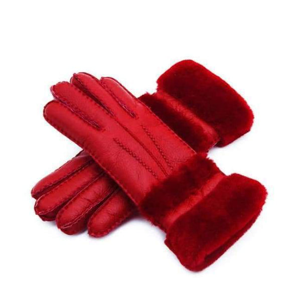Planet Gates Red Top Quality Genuine Leather Warm Fur Glove For Men Women Thermal Winter Fashion Sheepskin Ourdoor Thick Five Finger Gloves  G5