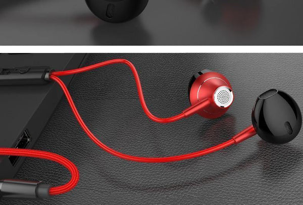 Planet Gates Red TOPK 3.5mm Heavy Bass Wired Earphone In-Ear Earphones With Mic Universal Comforted Earbud Volume Control Stereo Sport Headset