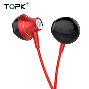 Planet Gates Red TOPK 3.5mm In-Ear Earphones with Mic Anti-Wrap Comforted Heavy Bass Wired Earphone Earbud Volume Control Stereo Sport Headset