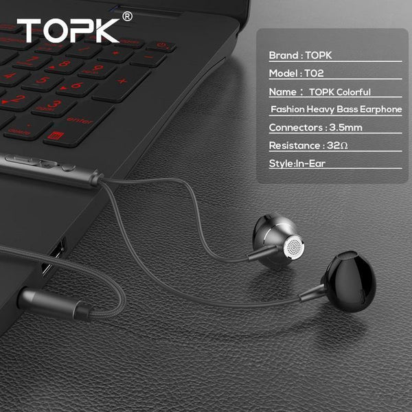 Planet Gates Red TOPK 3.5mm In-Ear Earphones with Mic Anti-Wrap Comforted Heavy Bass Wired Earphone Earbud Volume Control Stereo Sport Headset
