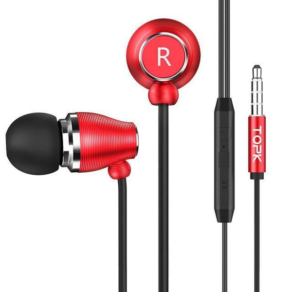 Planet Gates Red TOPK F07 Stereo Bass Earphone  3.5mm Jack In-ear Sport Wired Earphones with mic for iPhone Xiaomi Samsung Phone Computer Headset