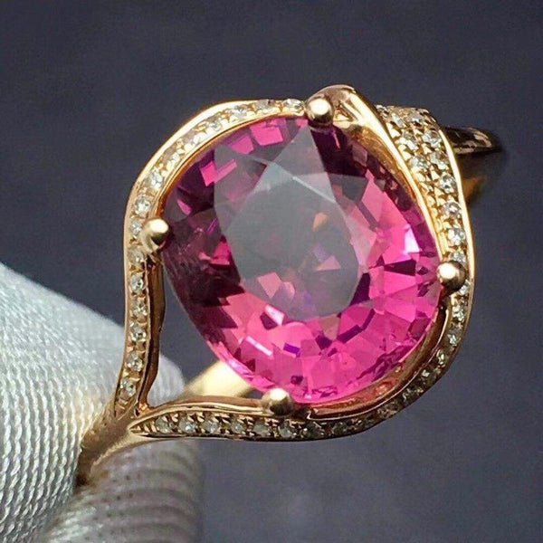 Planet Gates Red Tourmaline Ring 2.7ct Pure 18 K Gold Jewelry Natural Rubi Tourmaline Gemstones Diamonds Female Rings for Women Fine Ring