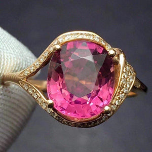 Planet Gates Red Tourmaline Ring 2.7ct Pure 18 K Gold Jewelry Natural Rubi Tourmaline Gemstones Diamonds Female Rings for Women Fine Ring