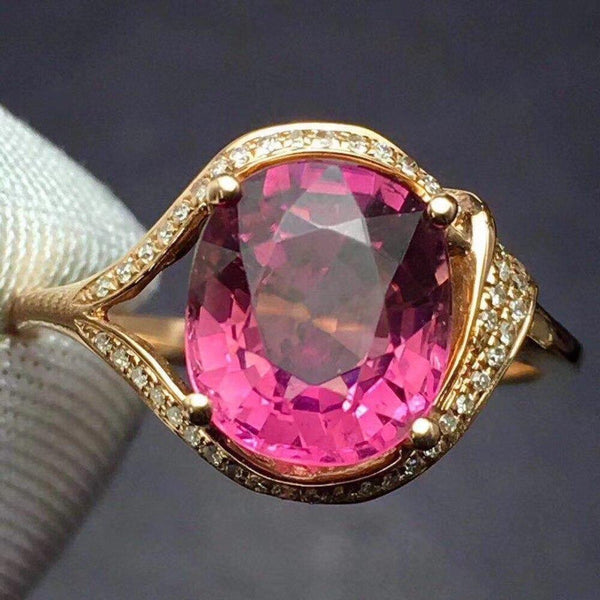 Planet Gates Red Tourmaline Ring 2.7ct Pure 18 K Gold Jewelry Natural Rubi Tourmaline Gemstones Diamonds Female Rings for Women Fine Ring