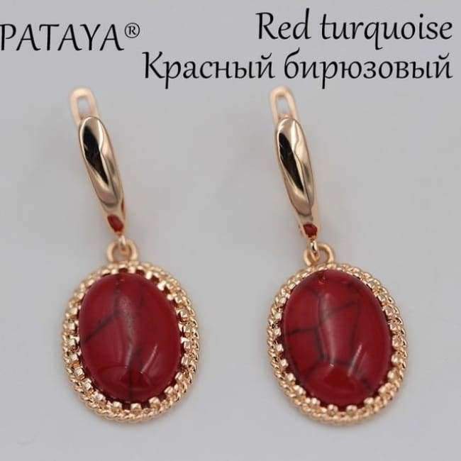 Planet Gates PATAYA Exclusive RU Hot Multicolor Oval Natural Stone Earrings 585 Rose Gold Drop Earrings Women Wedding Party Vintage Jewelry