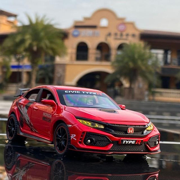 Planet Gates Red Tyre 1/32 HONDA Civic Type R FK8 Alloy Car Model Diecast Metal Simulation Toy Vehicles Car Model Sound Light Collection Kids Toy Gift