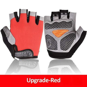 Planet Gates Red Upgraded / L Cycling Gloves Anti-slip Anti-sweat Men Women Half Finger Gloves Breathable Anti-shock Sports Gloves MTB Bike Bicycle Glove