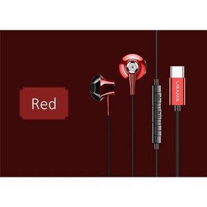 Planet Gates Red USAMS Metal Type C in-ear Earphone high quality Hifi Stereo headset Microphone Wired inear earphone type c for Samsung Huawei LG