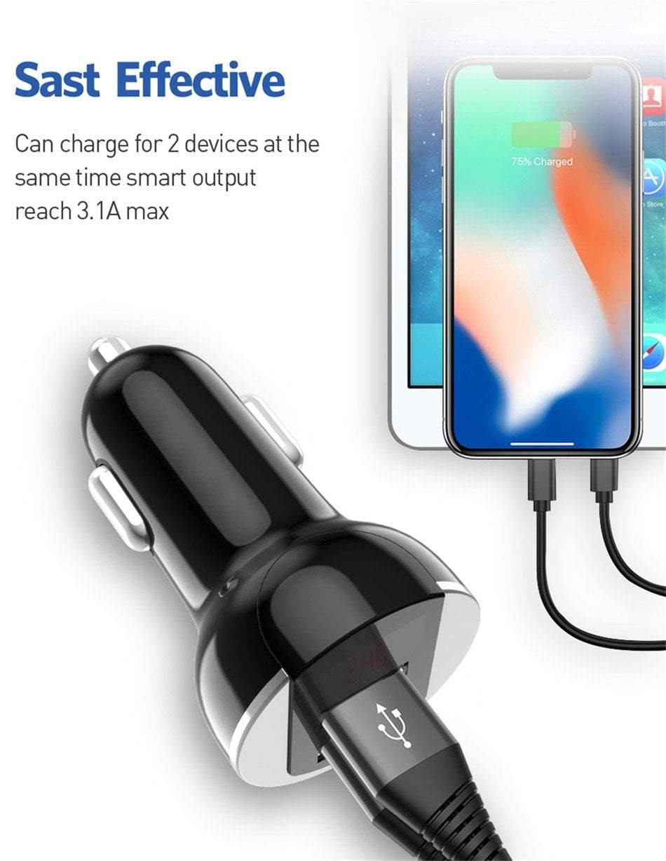 Planet Gates USLION USB Car Charger For Mobile Phone Tablet GPS 3.1A LED Display Quick Charging Dual USB Car Phone Charger Adapter in Car