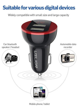 Planet Gates Red USLION USB Car Charger For Mobile Phone Tablet GPS 3.1A LED Display Quick Charging Dual USB Car Phone Charger Adapter in Car