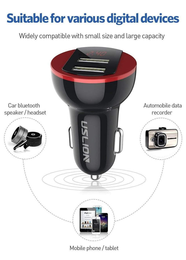 Planet Gates Red USLION USB Car Charger For Mobile Phone Tablet GPS 3.1A LED Display Quick Charging Dual USB Car Phone Charger Adapter in Car