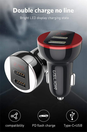 Planet Gates Red USLION USB Car Charger For Mobile Phone Tablet GPS 3.1A LED Display Quick Charging Dual USB Car Phone Charger Adapter in Car