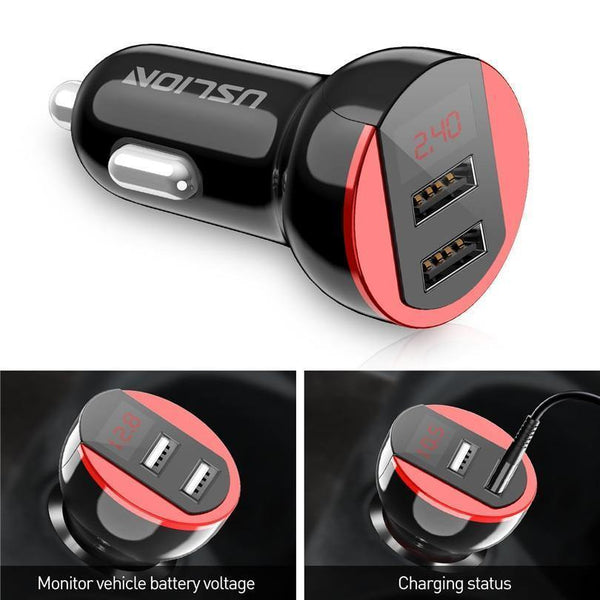 Planet Gates Red USLION USB Car Charger For Mobile Phone Tablet GPS 3.1A LED Display Quick Charging Dual USB Car Phone Charger Adapter in Car