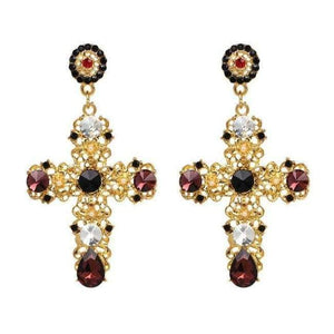 Planet Gates RED Vintage Boho Crystal Cross Drop Earrings for Women Baroque Bohemian Large Long Earrings Jewelry Brincos 2018