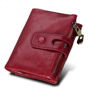 Planet Gates Red Wallet Women Genuine Leather Wallets Female Hasp Double Zipper Design Coin Purse ID Card Holder Unisex Slim Wallet