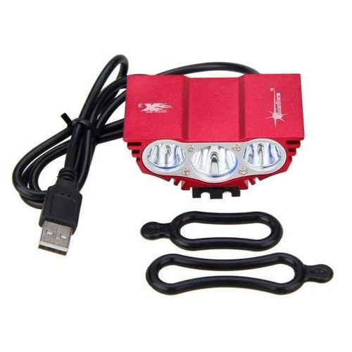 Planet Gates Red Waterproof  3XT6 LED Bicycle Light 10000LM Front Bike Head Light Night Cycling Lamp 5V USB Headlamp Only Lamp No Battery