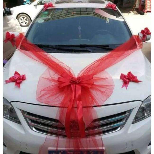 Planet Gates Red Wedding Car Accessory Car Decorative Flower Set  Simulation Rose Bow Main Car Accessory Car Team Decoration Flowers Suit