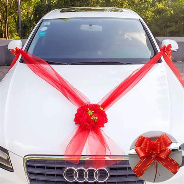 Planet Gates Red Wedding Car Flower Plate 10 Ribbon Bows Set Door Handle Ornament Supplies Party Events Accessories Wedding Decoration