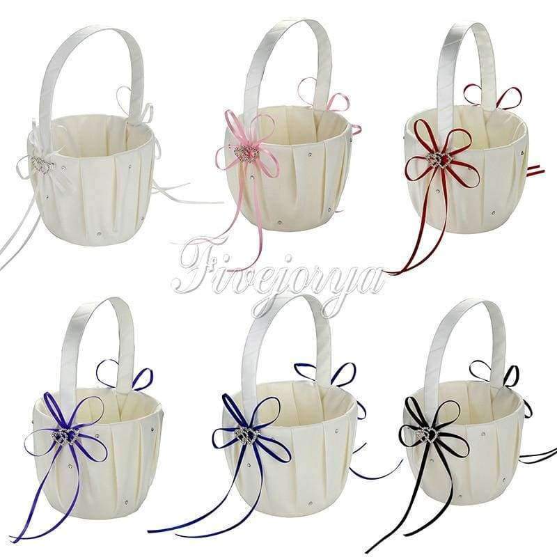 Planet Gates red Wedding Flower Basket Flower Girl Basket Wedding Accessories Rhinestone Buckle Double Heart Wedding Decoration